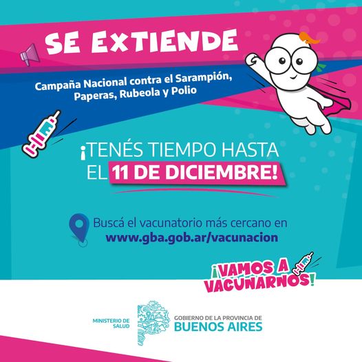 SE EXTIENDE HASTA EL 11 DE DICIEMBRE LA CAMPAÑA DE VACUNACIÓN CONTRA EL SARAMPIÓN, RUBEÓLA, PAPERAS Y POLIOMIELITIS EN NIÑOS/AS