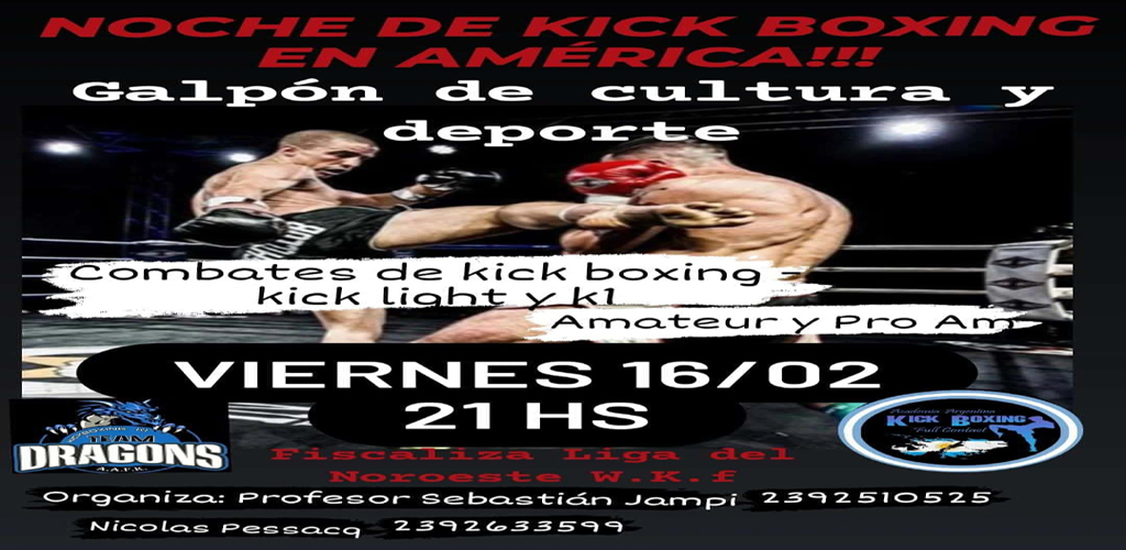 La Liga del noroeste W.K.F estará presente en América fiscalizando la noche del Kick Boxing